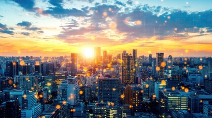 Fototapeta premium City Sunset Skyline Aerial View