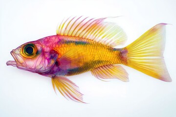 Transparent Fish Skeleton Illustration Vibrant Colors Diaphonization Anatomy Aquatic Science Biology