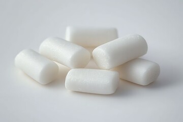 White Chewing Gum Pieces on Soft White Background Clean Minimalist Still Life