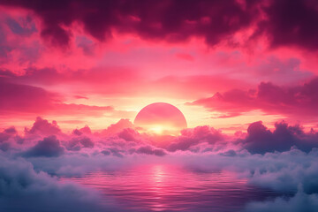 Fototapeta premium Pink Sunset Over Clouds And Water