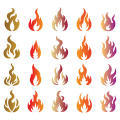 Set of fire flame icons in vector design