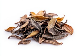 Black Tea Leaves Dry Organic Lapsang Keemun Herbal Beverage Isolated on White Background