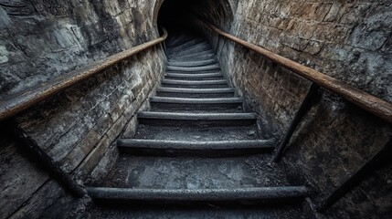 Dark stone spiral staircase descending into unknown