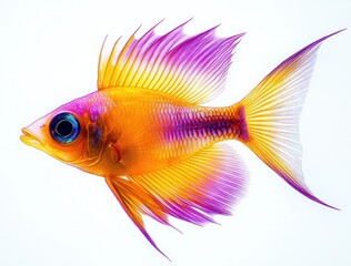Fototapeta premium Vibrant Tropical Fish Illustration Translucent Fins Yellow Purple Detailed Diaphonized Specimens