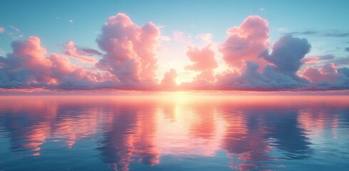 Fototapeta premium Serene Ocean Sunset with Vibrant Pastel Clouds and Reflective Water