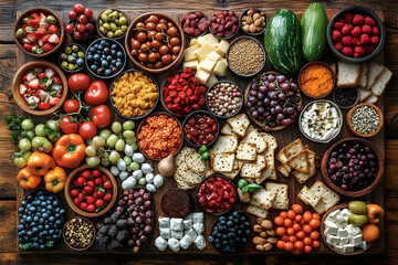 Fototapeta premium Colorful Variety Of Food On Wooden Board