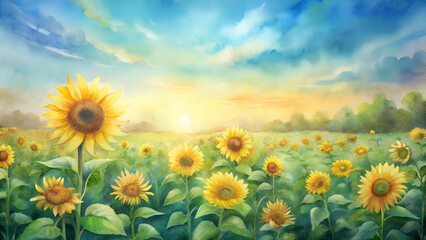 Obraz premium Watercolor Sunflowers. 