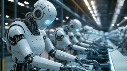 Fototapeta premium Robotic Factory Assembling AI-Powered Machines