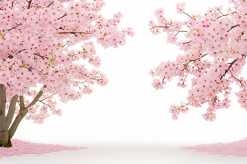 Fototapeta premium Two blossoming cherry trees with pink petals on white background