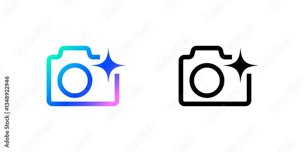 Poster camera icon for ai artificial intelligence app tools or assistant button, vector sign. ai assistant 
