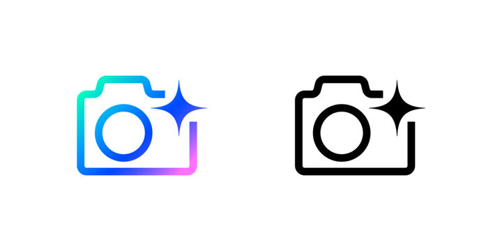 Camera icon for AI artificial intelligence app tools or assistant button, vector sign. AI assistant or image search application and photo UI magic camera tool icon