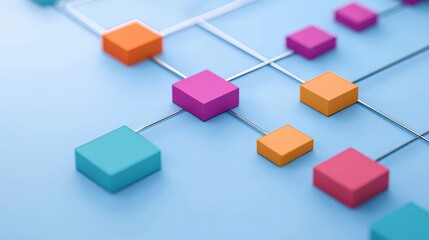 Obraz premium Strategic planning resources growth concept. Abstract geometric shapes with vibrant colors on a blue background.