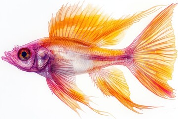 Fototapeta premium Transparent Fish Skeleton Illustration with Vibrant Colors and Photorealistic Details
