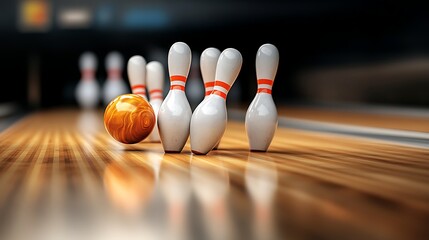 Bowling Ball Strikes Pins for Alley Action. (2)