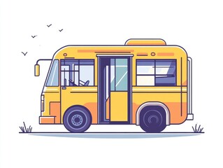 Yellow bus parked roadside, peaceful scene