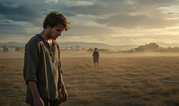 Prodigal son feeling ashamed and thinking about returning home