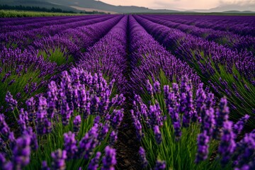 Obraz premium A Breathtaking Lavender Field at Peak Bloom, Waves of Purple Flowers Rolling Gently Across the Land