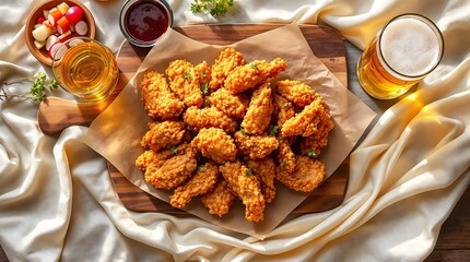Crispy Chimaek Fried Chicken with Cold Beer (Korean Cuisine)