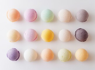 Colorful ice cream scoops arranged on white background (3)