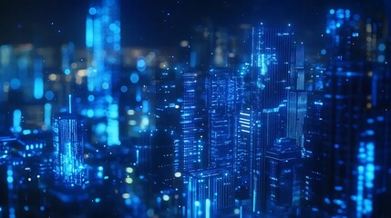 Obraz premium High-tech cityscape with glowing buildings pictures
