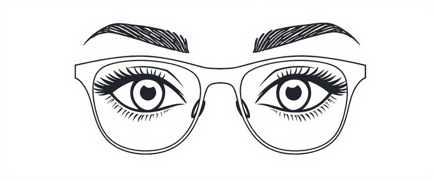 Gezeichnete Augen mit Brille auf wei&szlig;em Hintergrund, ideal f&uuml;r modische Designs und Illustrationen