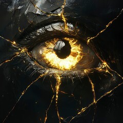 Fractured Eye of Gold Abstract Digital Art