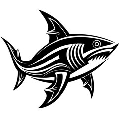 Fototapeta premium Aggressive Black Tribal Shark Vector Graphic Isolated for Design, Logo, or Tattoo