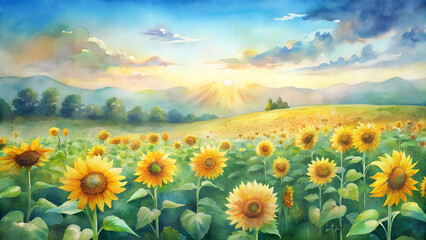Obraz premium Watercolor Sunflowers. 