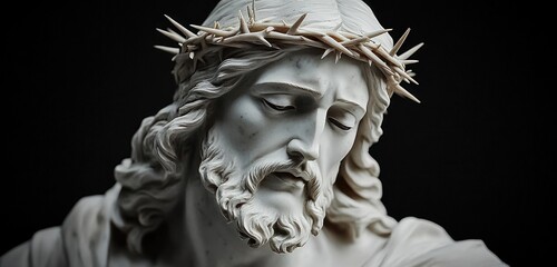 Marble Statue of Jesus Christ with Crown of Thorns in Renaissance Style