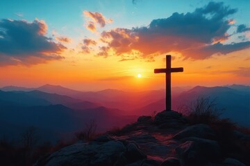 Cross at Sunset on the Mountain