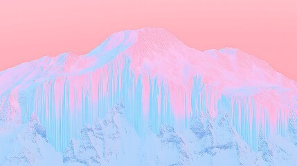 A vibrant stylized mountain landscape in shades of pink and blue
