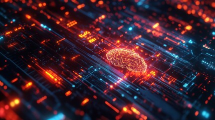 Fototapeta premium Cybernetic AI Brain Analyzing Vast Data Networks Ultimate