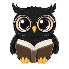 Bookworm Owl Reading a Book
