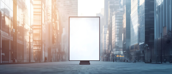 abstract, realistic, three-dimensional outdoor banner mock-up; vertical ads banner over urban background