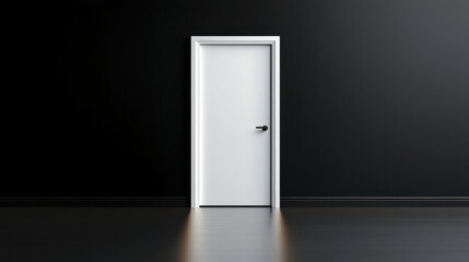 white door with black handle stands against dark wall in minimalist room