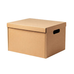 Recycled cardboard storage box on transparent background