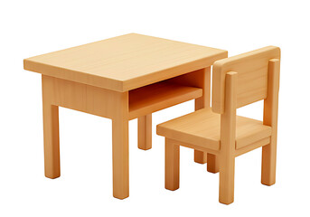 Fototapeta premium 3D Compact Wooden Table And Chair Set With Built-In Shelf For Kids' Activities