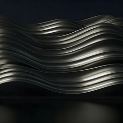Obraz premium A fine, metallic wave pattern with delicate silver reflections on a matte black surface, AI Generated