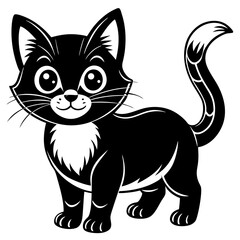 Obraz premium Cute cartoon black kitten or cat illustration isolated on white background