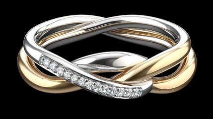 Elegant interwoven gold and white gold ring with diamonds.