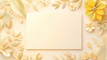 Fototapeta premium Pastel paper flowers & leaves border, empty space for text or image