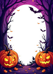Purple halloween background with pumpkins and bats, Color halloween party invitation with pumpkin and bats, spooky abstract design, Cartoon Pumpkin dark fall pumpkin decoration card template design

