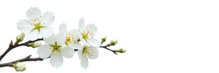 White flowers and isolated branches on white background, branches, bloom, white