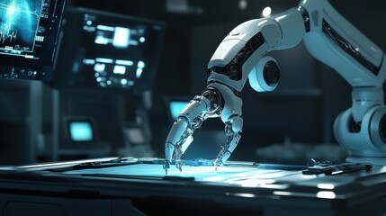 Futuristic AI Powered Robotic Arm Performing Surgery