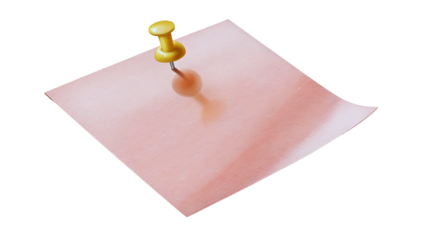 Pink Sticky Note with Yellow Push Pin Blank Reminder Note for Message, Idea, or Memo