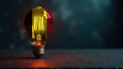 A patriotic concept: A light bulb with the Belgium flag design glowing in the dark, symbolizing ingenuity, technology, and energy independence