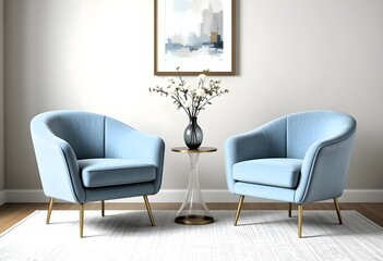 Modern Living Room with Blue Armchairs and Elegant Minimalist Decor