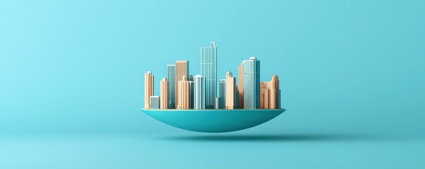 Obraz premium Strategic planning resources innovation concept. City skyline illustration on a plate against a blue background.