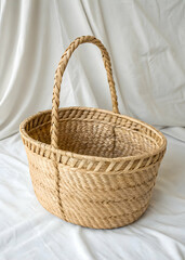 Obraz premium Vintage Woven Basket Handmade Straw Basket isolated on white background