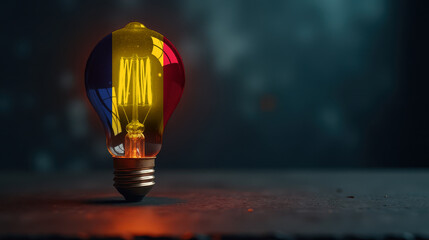A patriotic concept: A light bulb with the Chad flag design glowing in the dark, symbolizing ingenuity, technology, and energy independence